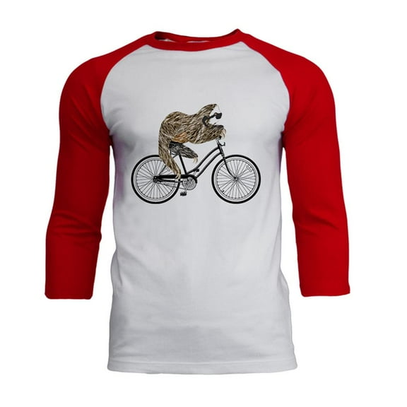 Bicycle Sloth Mens Soft Raglan T Shirt White-Red X-LG
