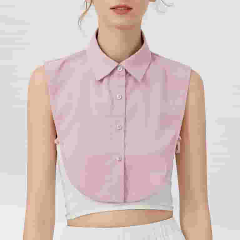 Women's Long Sleeve Detachable Collar Crop Top - Fake Collar Half Shirt Blouse For Layering