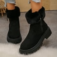 thumbnail image 2 of Women's Winter Boots Suede Plush Warm Lug Sole Zipper Ankle Snow Booties Casual Platform Round Toe Short Chelsea Boots Black Size 7, 2 of 7