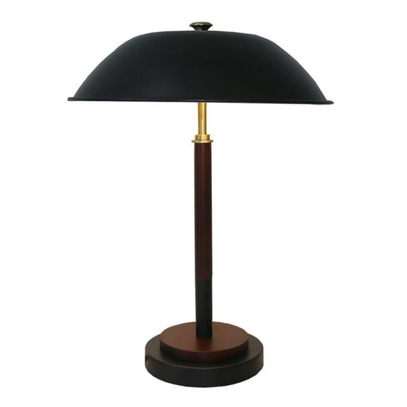 Lena Black Dome Table Lamp with Wood and Brass Details
