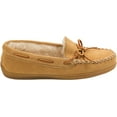 thumbnail image 2 of Minnetonka Women’s Hardsole Tan Pile-Lined Moccasin Slippers 7 W, 2 of 5