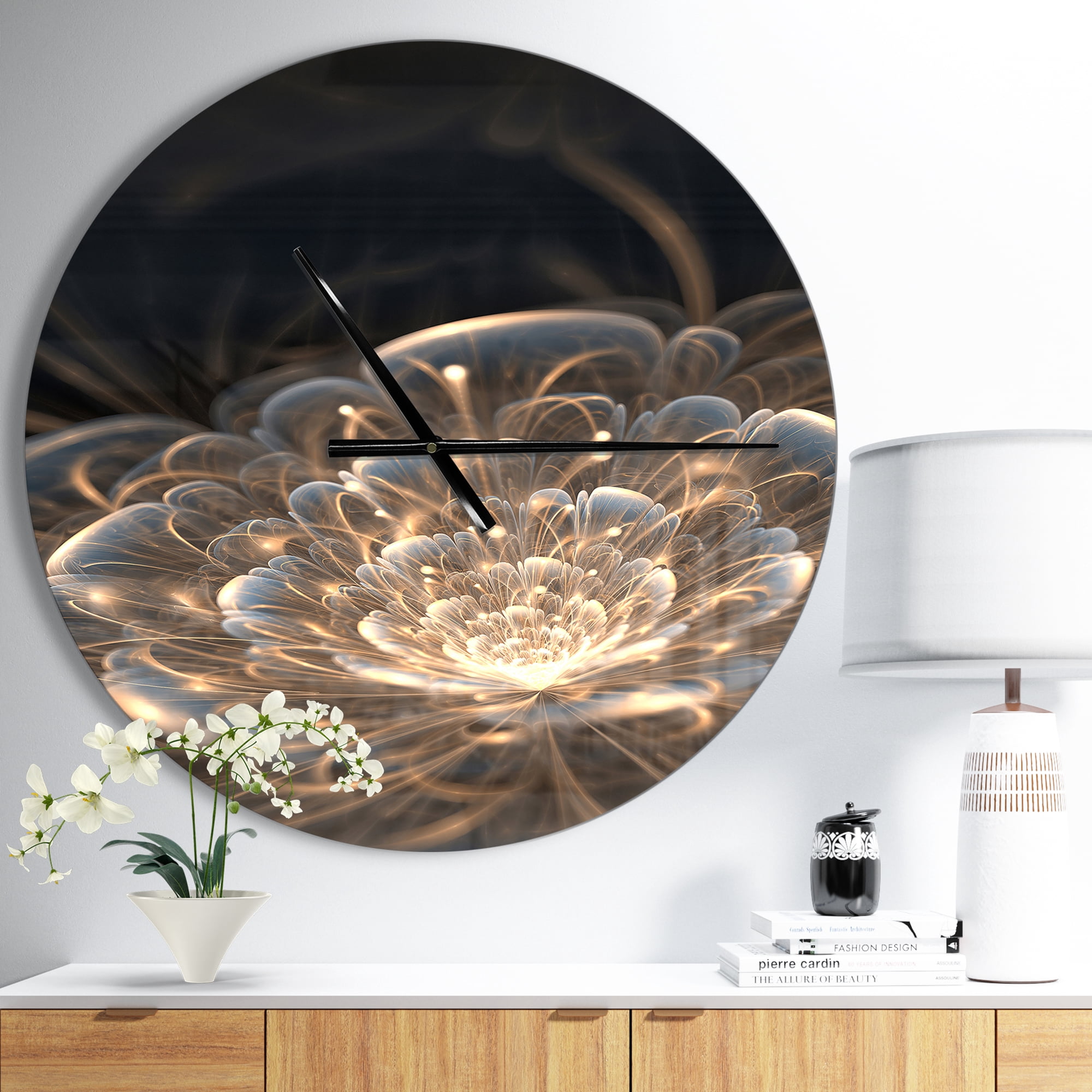 Designart 'Fractal Flower with Golden Rays ' Modern wall clock