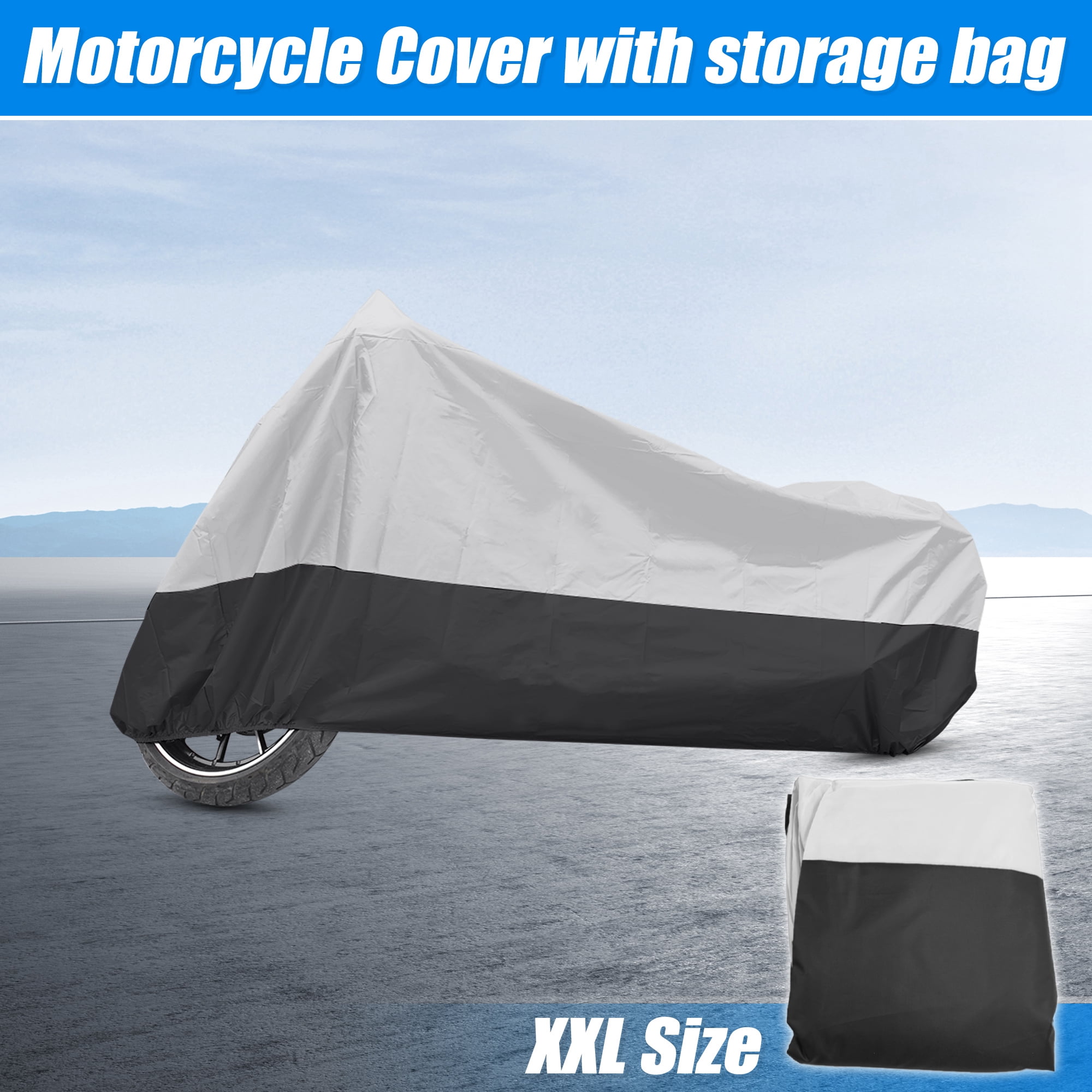 Unique Bargains 180T Motorcycle Cover Scooter Rain Dust UV Protector Silver Black XXL