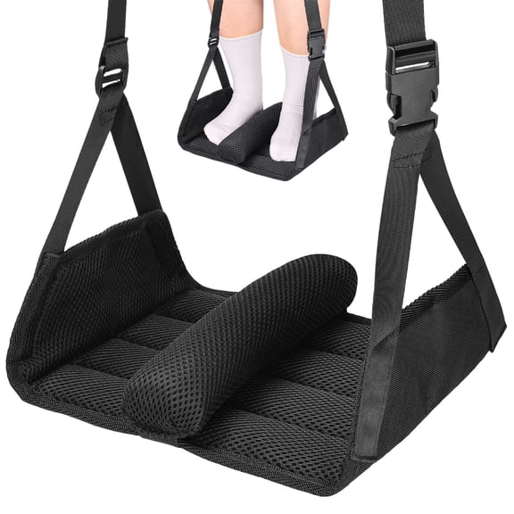 Portable Foot Hammock for Airplane, Foldable Hanging Foot Rest with Interval Sponge, Desk Leg Hammock with Double-Layer Thick Support Plates for Travel, Work, Home, Airplane Travel Essentials