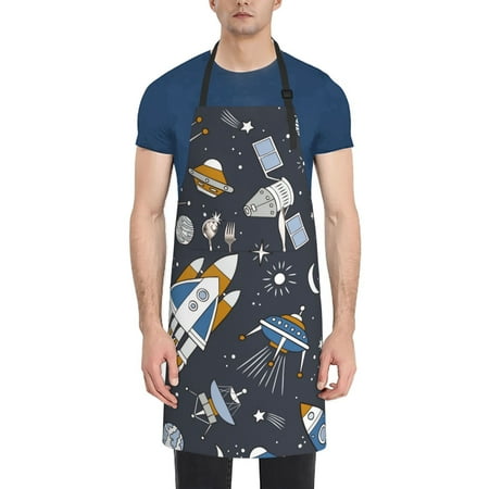 

Lukts Space Cars Pattern Kitchen Cooking Aprons Adjustable Bib Soft Chef Apron with 2 Pockets for Men Women
