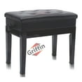 thumbnail image 2 of Griffin Black Leather Piano Bench - Wood Vanity Stool Keyboard Seat Guitar Chair, 2 of 15