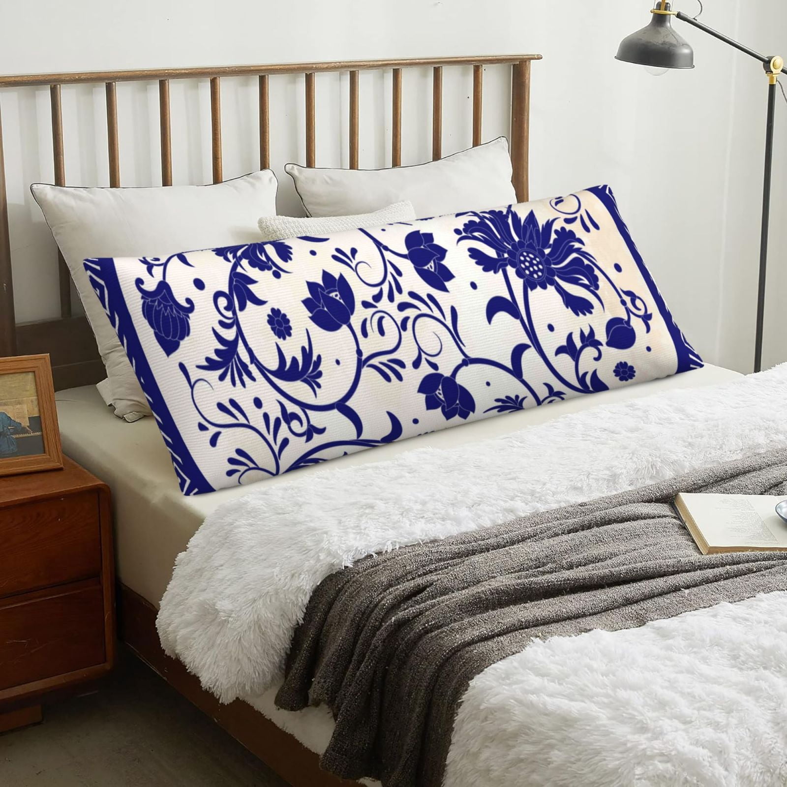 Naloa Blue And White Porcelain Pattern Super Soft 20x60 Body Pillow Case,Long Side Hidden Zipper（PILLOWS ARE NOT INCLUDED）