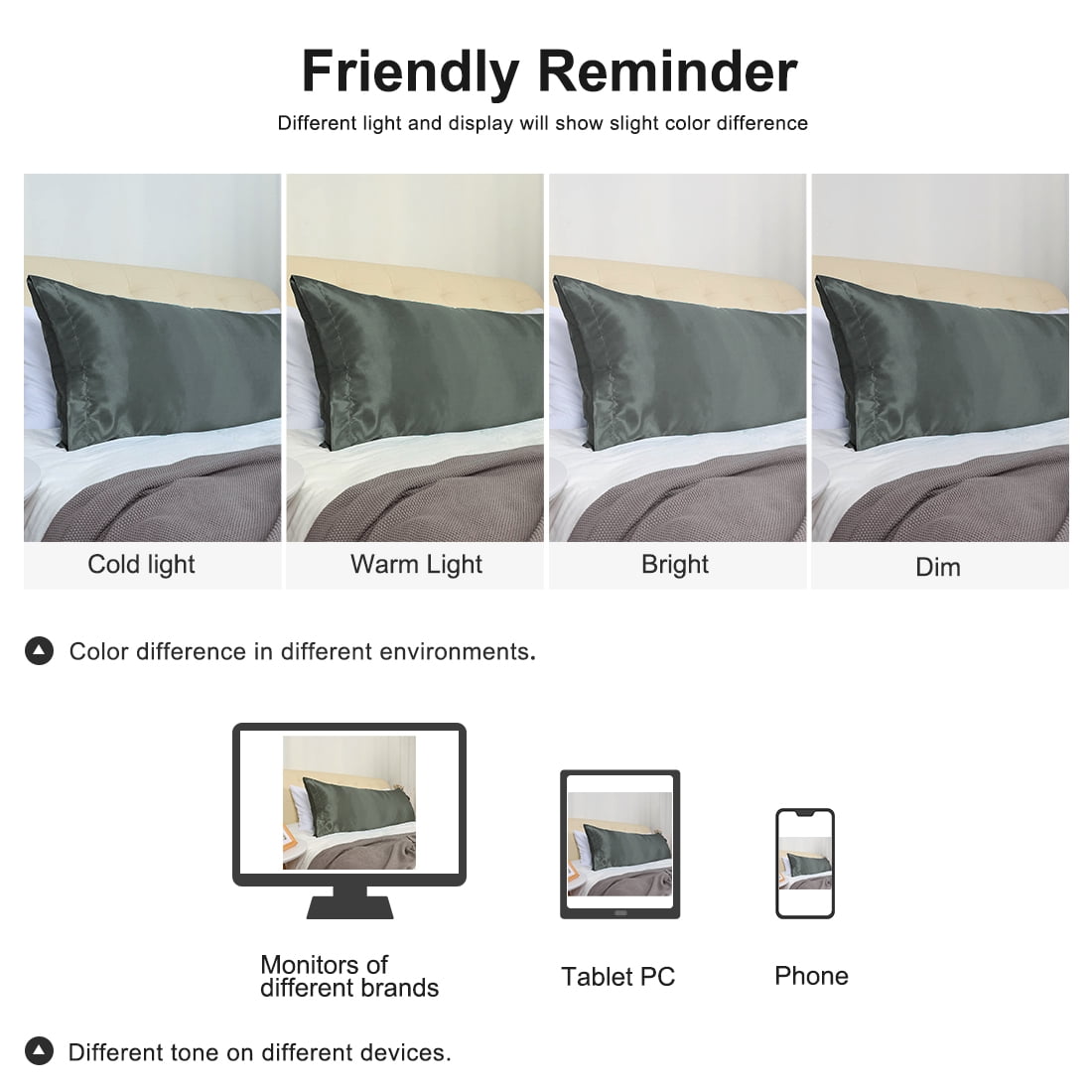 Unique Bargains 2 Pack Polyester Satin Body Pillow Cover 20" x 54" Gray