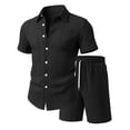 thumbnail image 4 of Eryao Mens 2 Piece Set Casual Outfits Button Down Short Sleeve Shirts and Drawstring Waist Shorts with Pockets Summer Breathable Loungewear,Black,L, 4 of 7