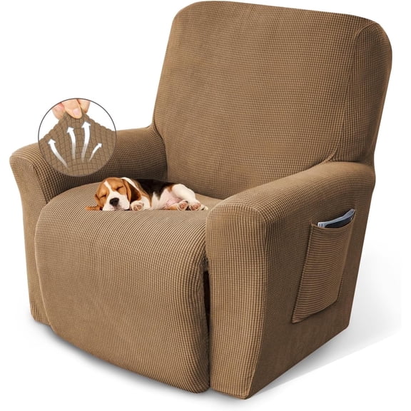 TAVENE Recliner Chair Covers,Lazy Boy Recliner Covers Stretch Couch Cover Slipcovers 1 Piece Furniture Protector with Elastic Bottom for Dog(Recliner,Camel)