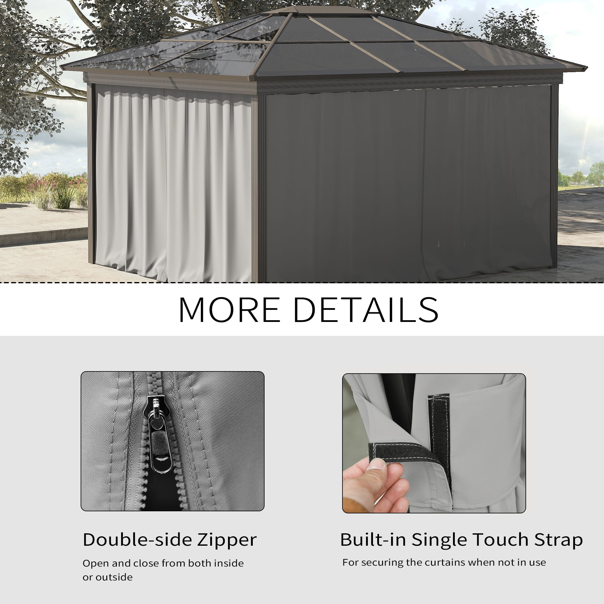 Outsunny 9.84' x 9.84' Gazebo Sidewall Set with Hooks/C-Rings, Gray