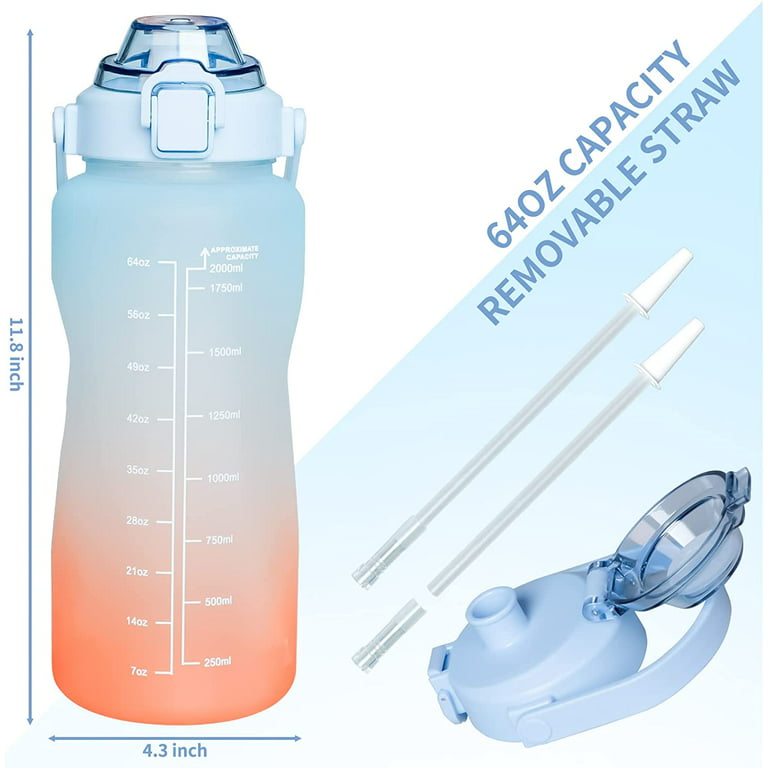 2L Sports Water Bottle Large capacity Straw Time Gradient Water