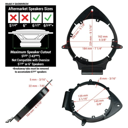 Scosche SAGMHR634 6.5”-6.75” Speaker Adapters Compatible with Select 2005-20 GM 2 pc.