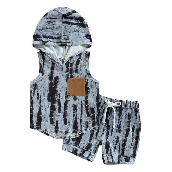 Gerichy Baby Boy Outfits 2Pcs Toddler Baby Boy Short Pants Set Tie Dye Short Sleeve Hooded Pullover   Drawstring Shorts Casual Summer Boys Outfits