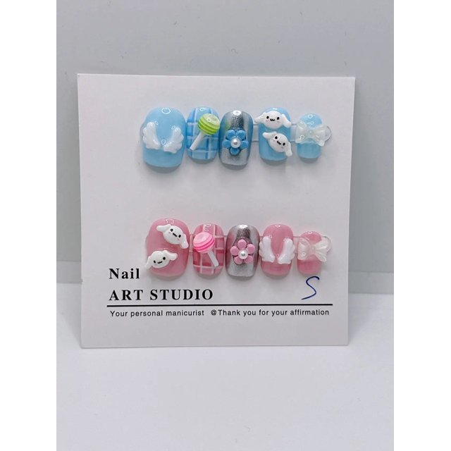 Sanrio Anime uñas usables pintadas a mano, lindo parche de manicura de uñas Kuromi púrpura Y2K, productos terminados, regalo Kawaii al por mayor