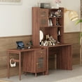 thumbnail image 3 of Walnut Rotating Computer Desk - 43x70" Office Desk w/ Storage, Shelves, Cabinets. Particle Board & Glass. Home, Bedroom, Study Desk. Space-Saving Design., 3 of 24