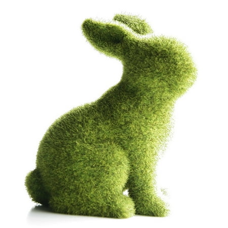Aunavey Easter Furry Flocked Bunny Garden Decorations Artificial Moss Rabbit Easter Décor Figurines Tabletop Ornament
