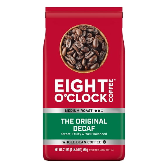 2 x - Eight O'Clock Coffee The Original Decaf Whole Bean Coffee, Medium Roast, 21 Ounce (Pack of 1) - Sweet, Fruity, Well Balanced