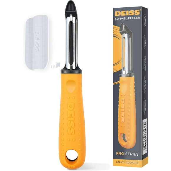 Deiss PRO Premium Swivel Vegetable Peeler - Sharp Stainless Steel Peeler With Easy Non-Slip Hand Grip, Potato Peelers For Kitchen, Fruit, Carrot, Apple, Veggie, Kiwi, Durable, Dishwasher Safe (ORANGE)