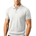 thumbnail image 4 of Men's Smart Casual Knit Polo Shirt, Hollow Out Textured Short Sleeve Shirt for office & Weekend White, 4 of 5