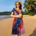 thumbnail image 4 of Lsque Vibrant Hummingbird Watercolor Art Print Women's Casual Dress T-Shirt Summer Short Sleeve Scoop Neck Swing Dresses, 4 of 6