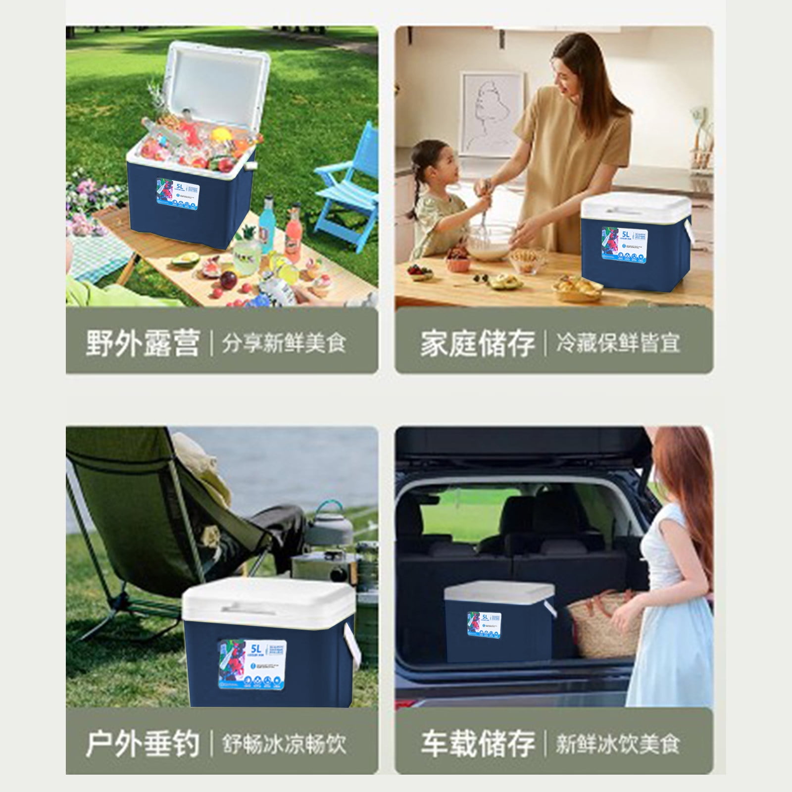 Insulated Portable Cooler Small 5L Leak-Proof Ice Chest Lunch Box Hard Coolers for BBQ, Camping, Pincnic (Blue)