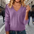 thumbnail image 2 of YEJIMAN Cozy Sweaters for Women Fall V Neck Tops Casual Lightweight Knit Pullover  Sweater Womens Long Sleeve Tops Purple, 2 of 8