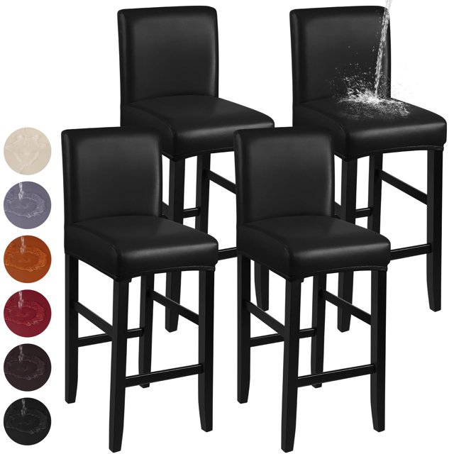 YISUN Fundas para taburetes de bar, fundas elásticas impermeables para taburetes de bar de PU, fundas para sillas extraíbles y lavables, fundas para sillas altas con bandas elásticas (paquete de 4 neg