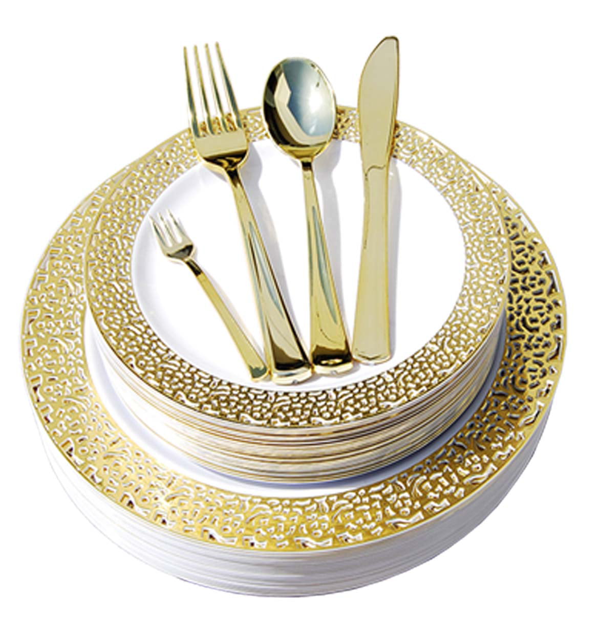 Disposable Plastic Plates Dinner Party Wedding Salad Round Lace Rim Design 150pc