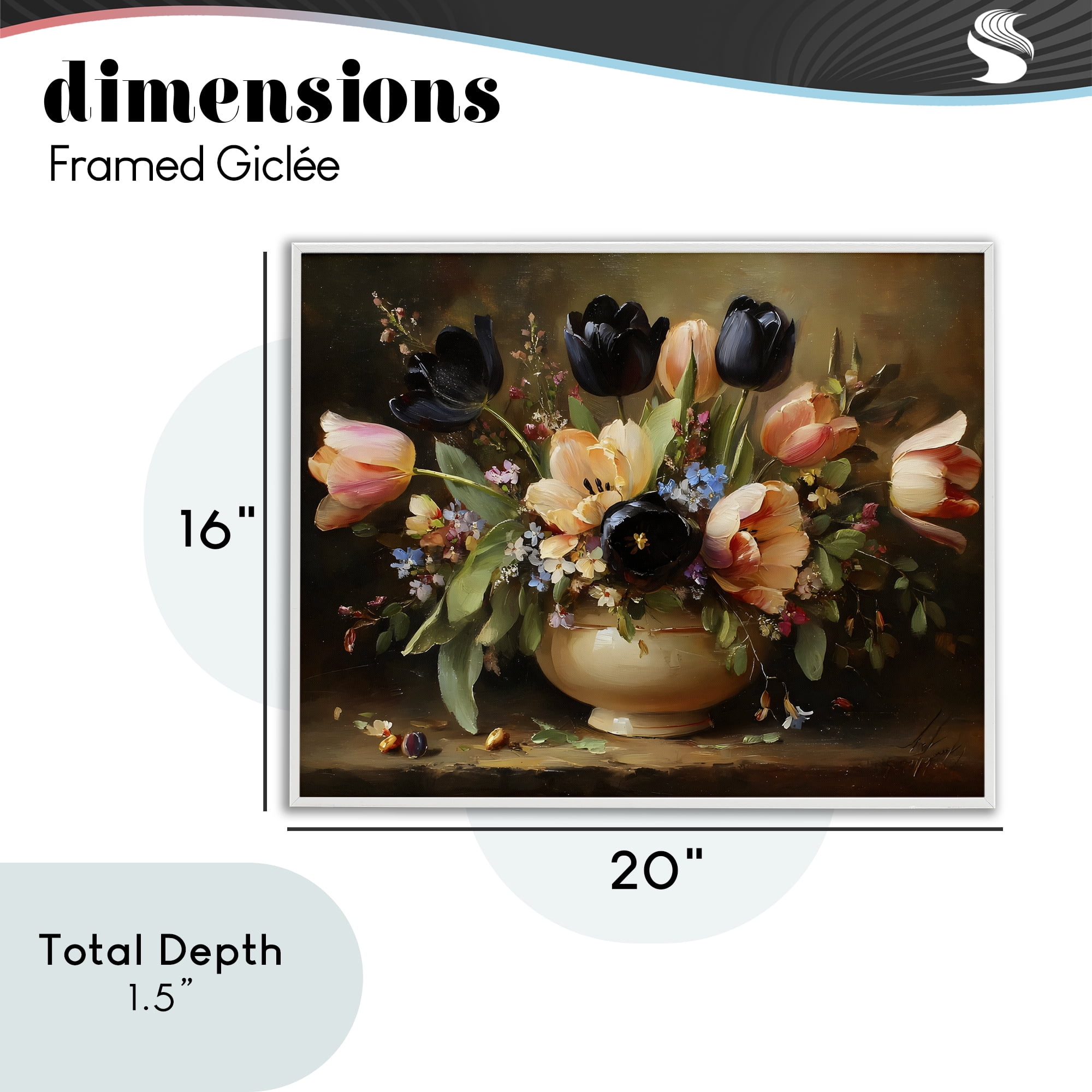 Stupell Industries Black Tulips & Peach Bouquet White Framed Giclee Art, design by Franklyn Gregory