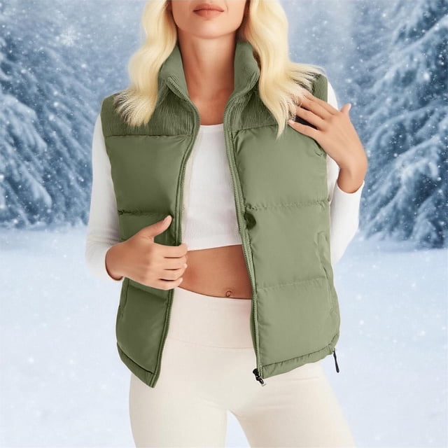 Gilets d'Automne Femmes 2025 Automne Hiver Gilets Réversibles Sans Manches Col Montant Gilet Femmes Vêtements d'Extérieur A TG