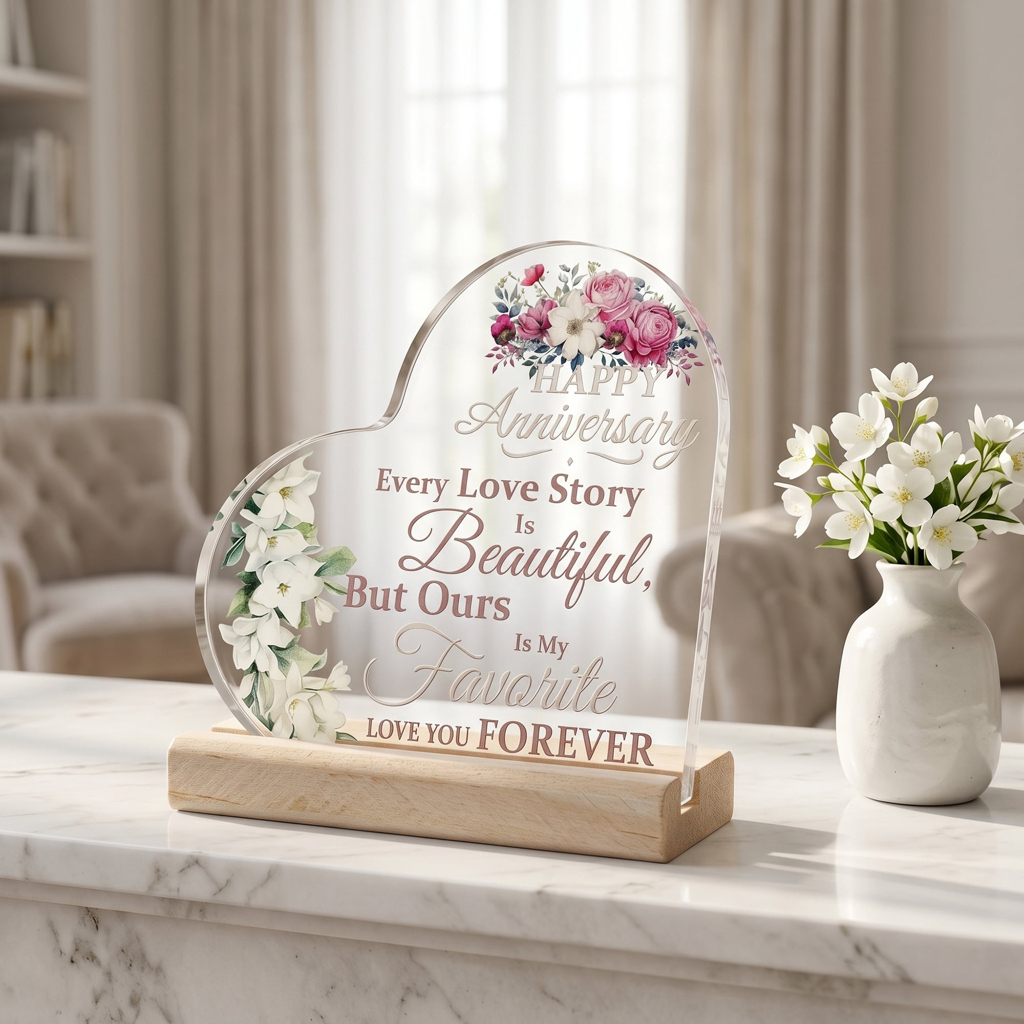 Unique Bargains Heart Wooden Sign  Square Tabletop Decor with Wooden Base  ["Style A"]