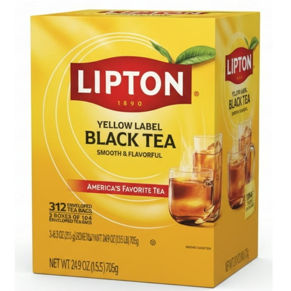 Lipton America's Favorite Regular Black 312 Tea Bags - 3 Cartons of 104 Tea Bags