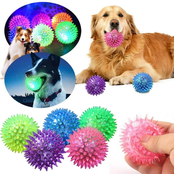 Light Up Squeaky Dog Balls: Led Dog Balls for Aggressive Chewers Large Chew Toys, Glow in The Dark Dog Balls, Spikey LED Flashing Rubber Dog Ball Bounce-Activated Puppy Toys Toss Fetch Balls