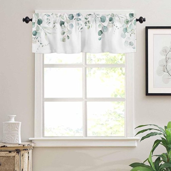 Curtain Valances for Windows, Lavender Daisy Eucalyptus Leaves White Background Rod Pocket Valance Window Treatments Short Curtains for Kitchen Bathroom Living Room 54 x 18 Inches, 1 Panel