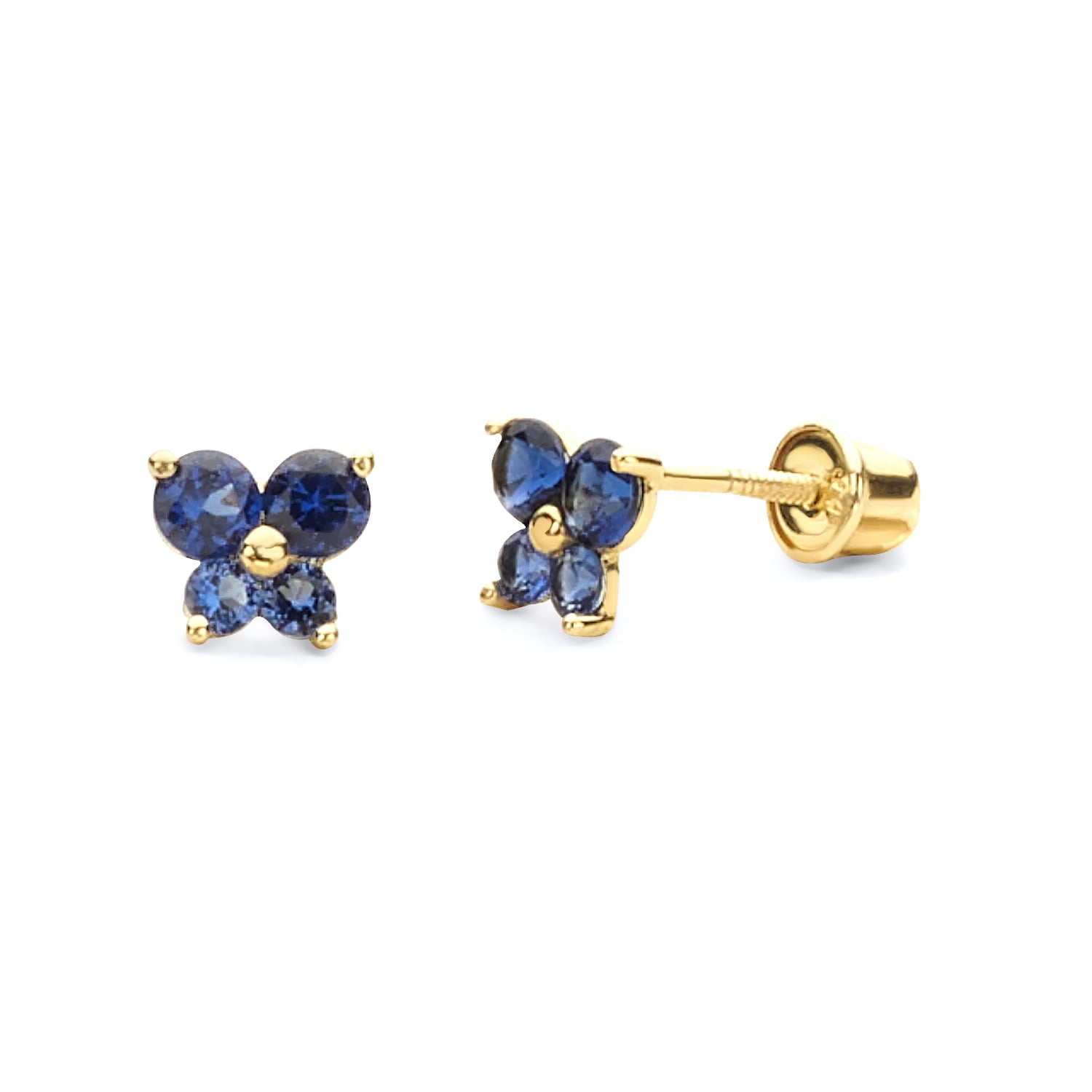 Wellingsale 14K Yellow Gold Polished Flower Birth CZ Cubic Zirconia Stone Stud Earrings With Screw Back May