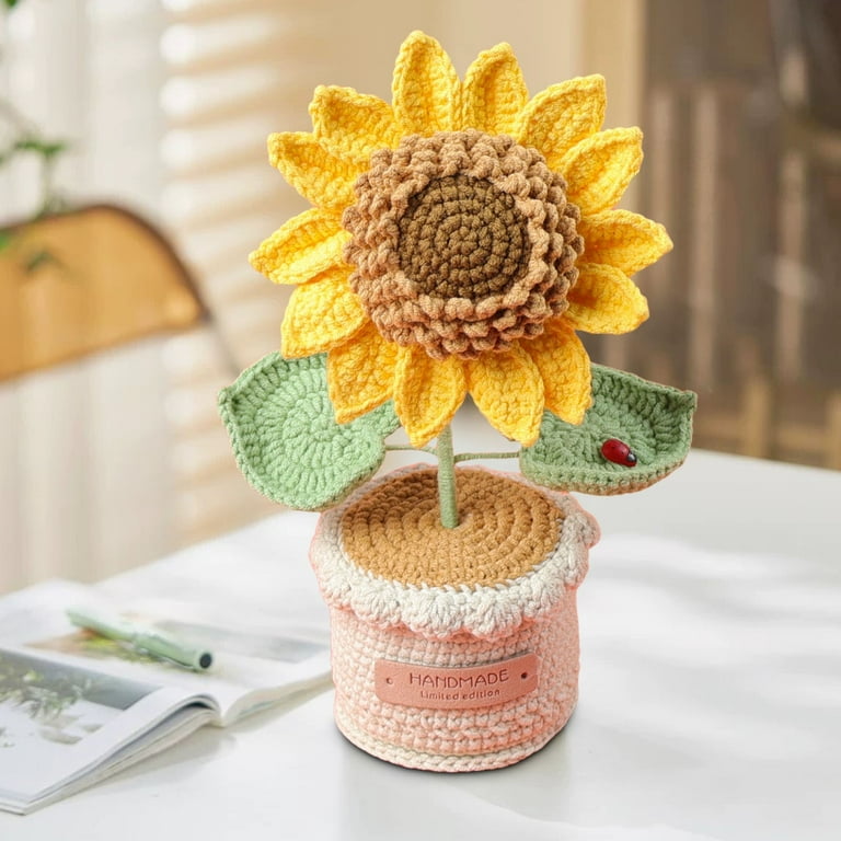 Btomtd 9" Artificial Crochet Sunflower Bonsai, Large Knitted Flowers for  Car Dashboard, Handmade Home Office Decor with Fake Plants and Decorative  ...