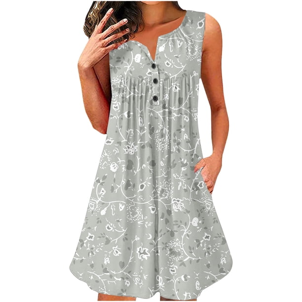 Puntoco Vestidos Mujer Verano Diseño De Verano Vestido Casual Gradual Sin Mangas Cuello V-Cuello Vestido Largo