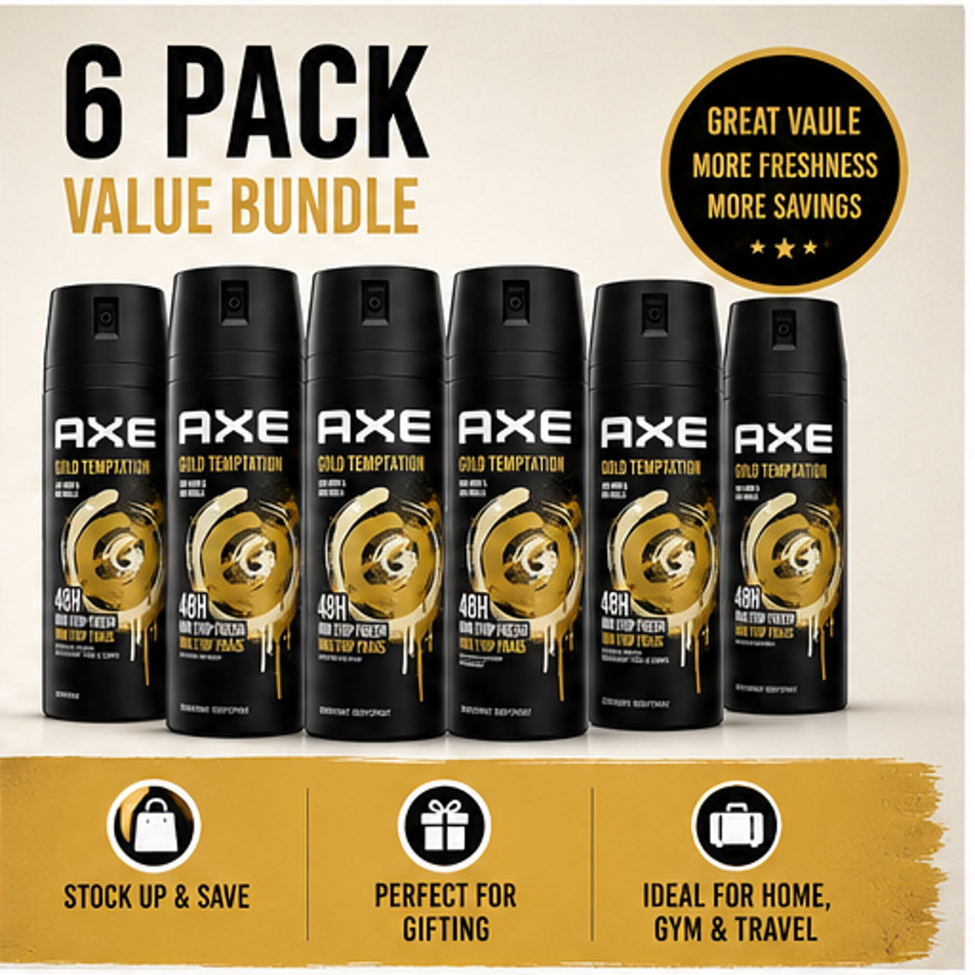 AXE gold 6点セット Axe Men Gold Temptation Deodorant Body Spray, 6 Pack, 150ml
