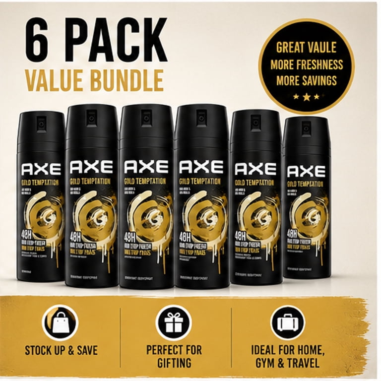Axe Men Gold Temptation Deodorant Body Spray, 6 Pack, 150ml