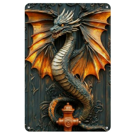 1pc Vintage Winged Dragon 2D Metal Wall Art, 8x12 Inch Iron Sign with Fiery Design - Easy to Hang, No Power Needed for Home, Kitchen, Garden, Bedroom, Bar Decor