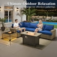 thumbnail image 3 of Ovios 7 Pieces Patio Furniture Conversation Set, Wicker Rattan Outdoor Sectional Sofa with Fire Pit Table and Smart Lighted Table, Navy Blue, 3 of 9