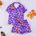 thumbnail image 2 of XIYON Halloween Pajama Sets for Women 2 Piece Pumpkin Print Shirts and Shorts Button Down Short Sleeve Sleepwear Comfort Nightwear, 2 of 5