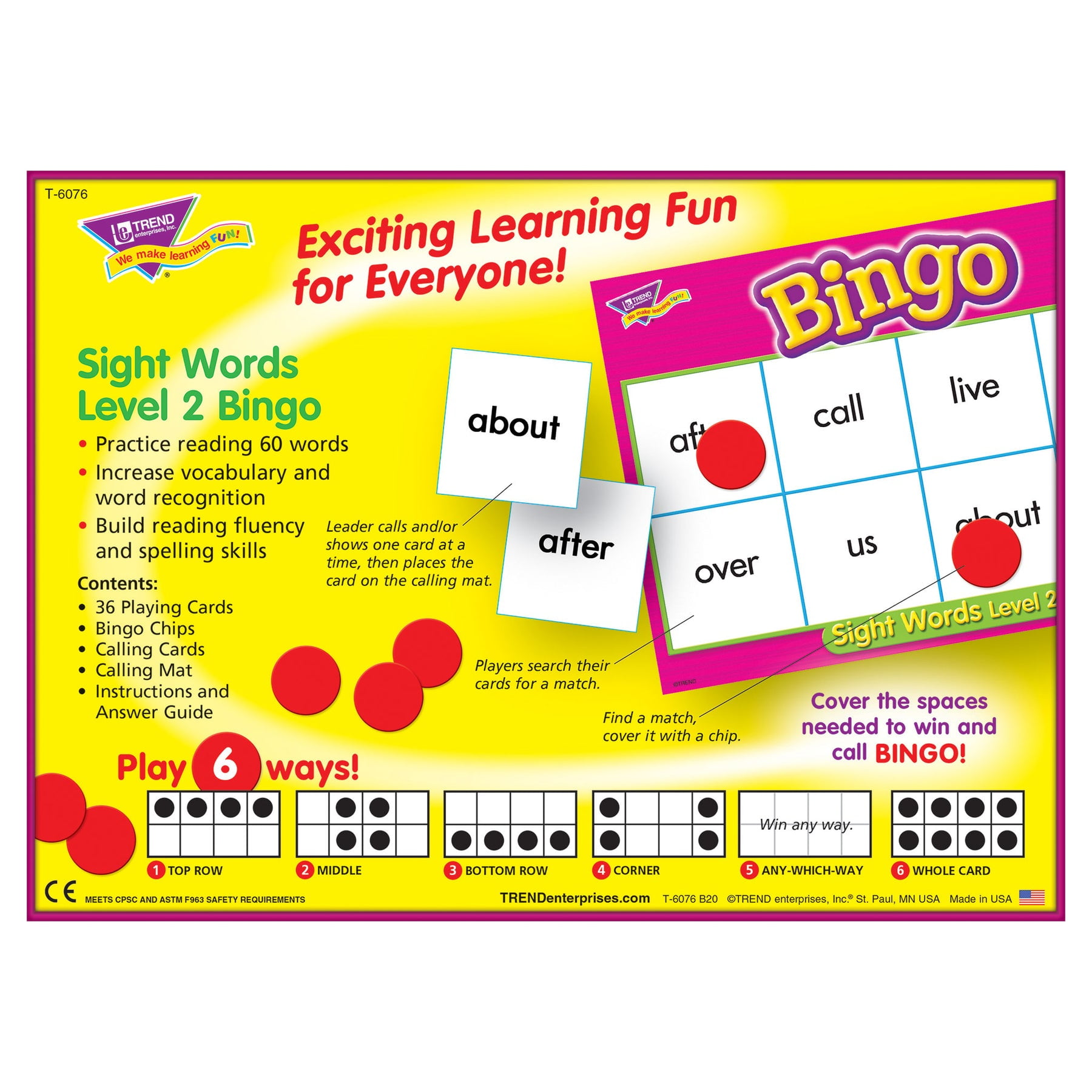 * Learning Advantage QUIZMO SIGHT WORD SET 2 Language Arts Edu Bingo Game NEW * 