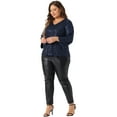 thumbnail image 3 of DARING DIVA Women's Plus Sequin 3/4 Sleeve V Neck Glitter Top 1X Navy Blue, 3 of 6