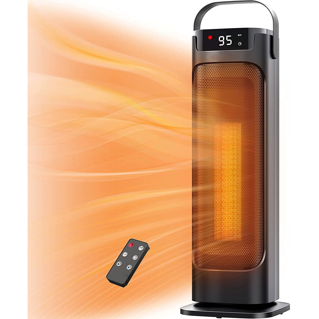 Timer Office Indoor Portable Electric 1500W Ceramic Tower Heaters with Adjustable Thermostat and Remote Built-in LED Display Tip-Over and Overheat Protection for Indoor Use ECO Mode Space Heater