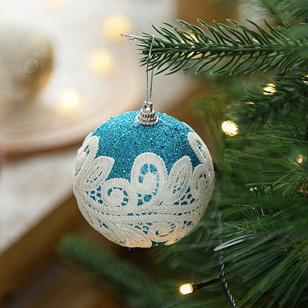 Bolas navideñas de tela colorida - adornos colgantes de árbol de 8 cm con cinta, set de 6 colgantes navideños