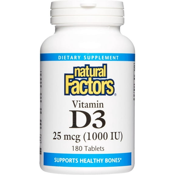 Natural Factors Vitamin D3 1000 IU (25 mcg), Supports Strong Bones, Muscles and Immune Function, 180 Tablets