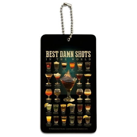 Best Shots in the World Alcohol Shot Glasses Wood Luggage Card Suitcase Carry-On ID (Best Alcohol In The World)
