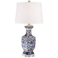 thumbnail image 2 of Barnes and Ivy Iris Vintage Style Table Lamp 28" Tall Blue White Floral Geneva with Table Top Dimmer White Drum for Bedroom Living Room Bedside Office, 2 of 8